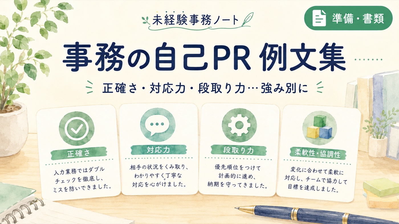 事務の自己PR 例文集|正確さ・対応力・段取り力…強み別に