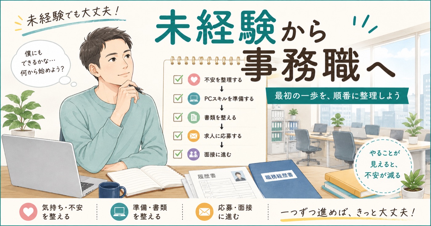 未経験から事務職へ。やることを順番に整理しよう（不安の整理→PCスキル→書類→応募→面接）