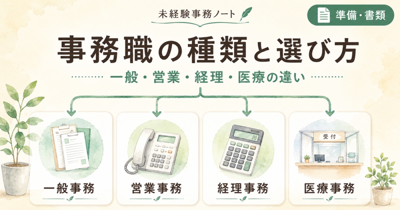 事務職の種類と選び方|一般事務・営業事務・経理・医療事務の違い